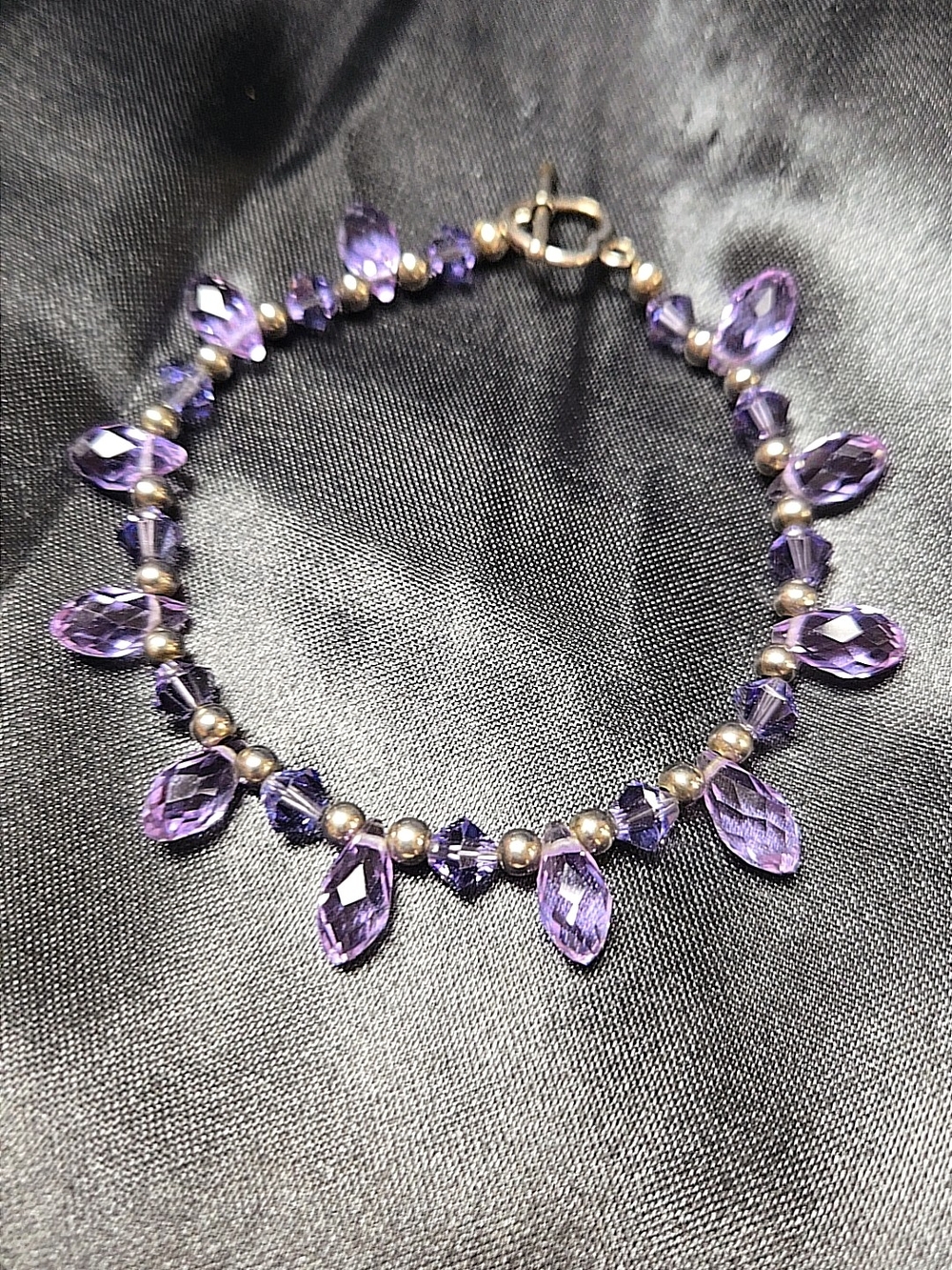 Purple Faceted Crystal Drop Bracelet - Unbranded